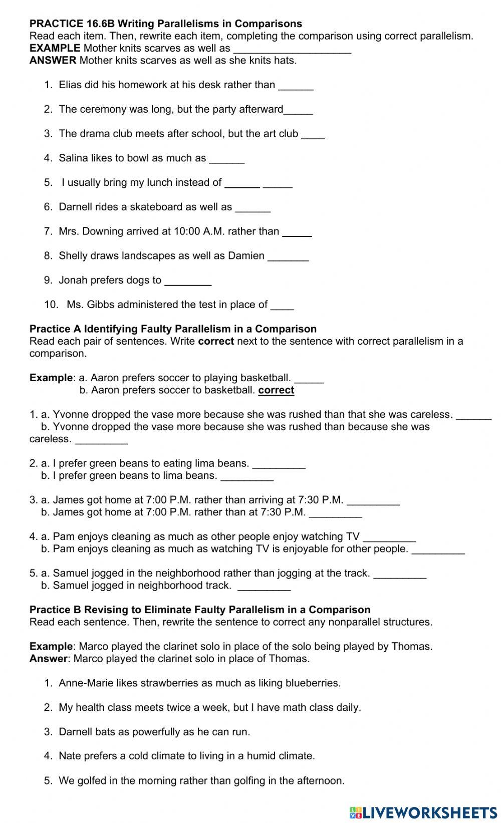 PRACTICE 16.6B Writing Parallelisms in Comparisons