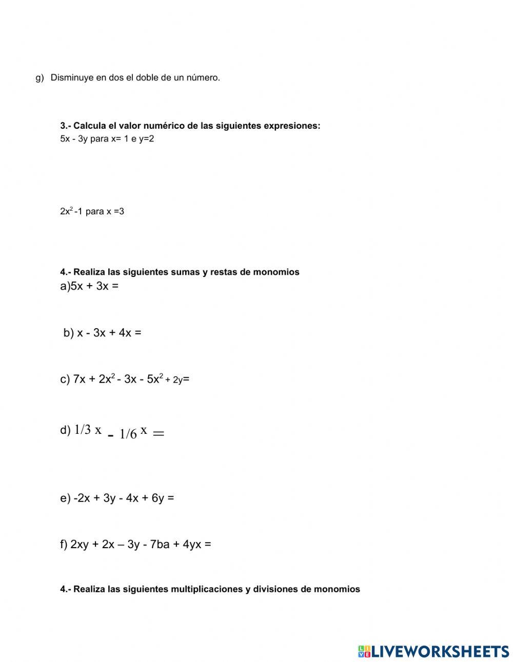 Auto evaluación examen mates 1º ÁLGEBRA Y OPERACIONES