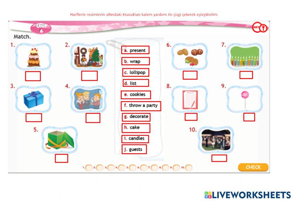 Grade 7 Unit 6 Celebrations Kelimeler Dineleme-Bağ Eşleştirmesi(Maraton YYN)