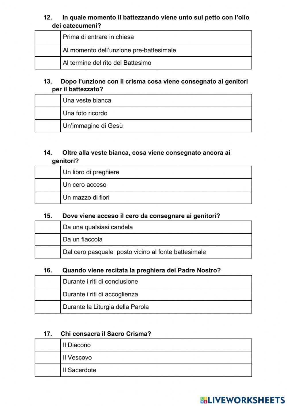 Quiz sul Battesimo