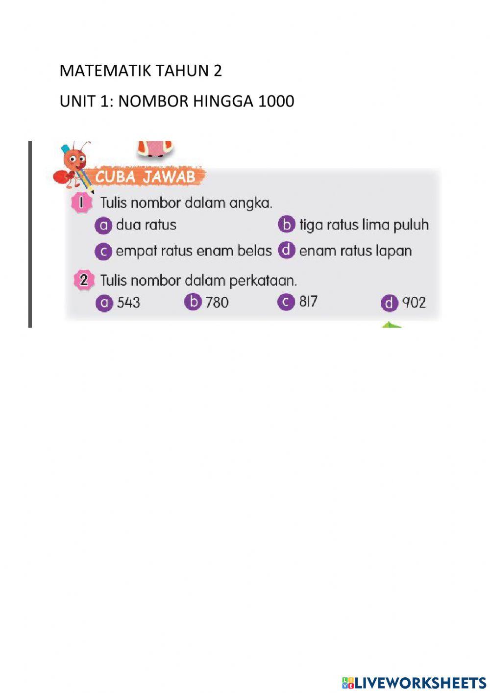 Matematik Tahun 2: Nombor Hingga 1000