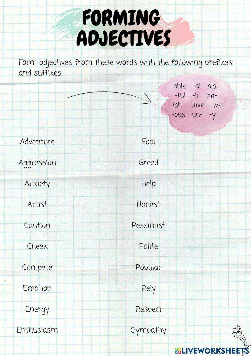 Forming adjectives