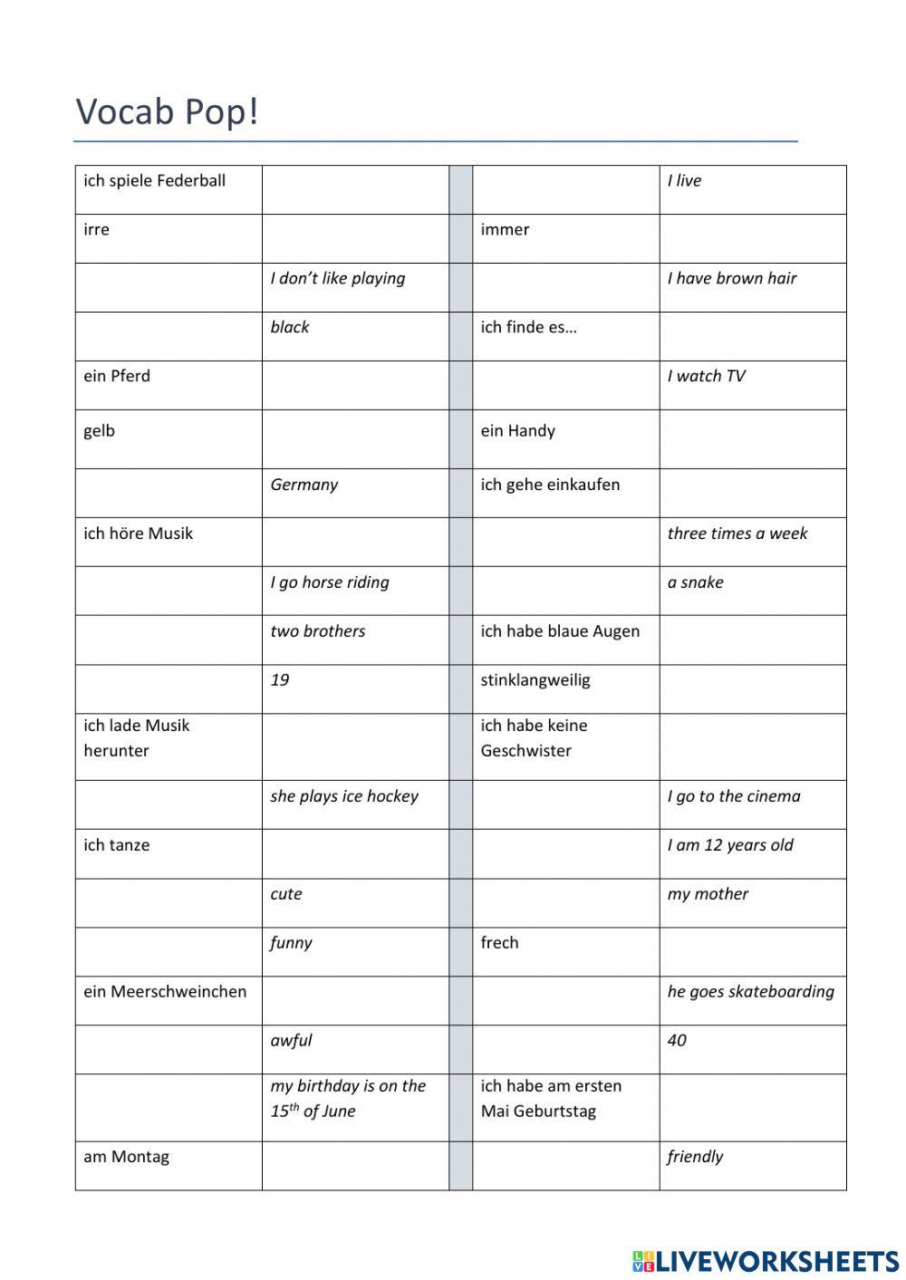 Vocab pop - Stimmt 1, Chapters 1-3
