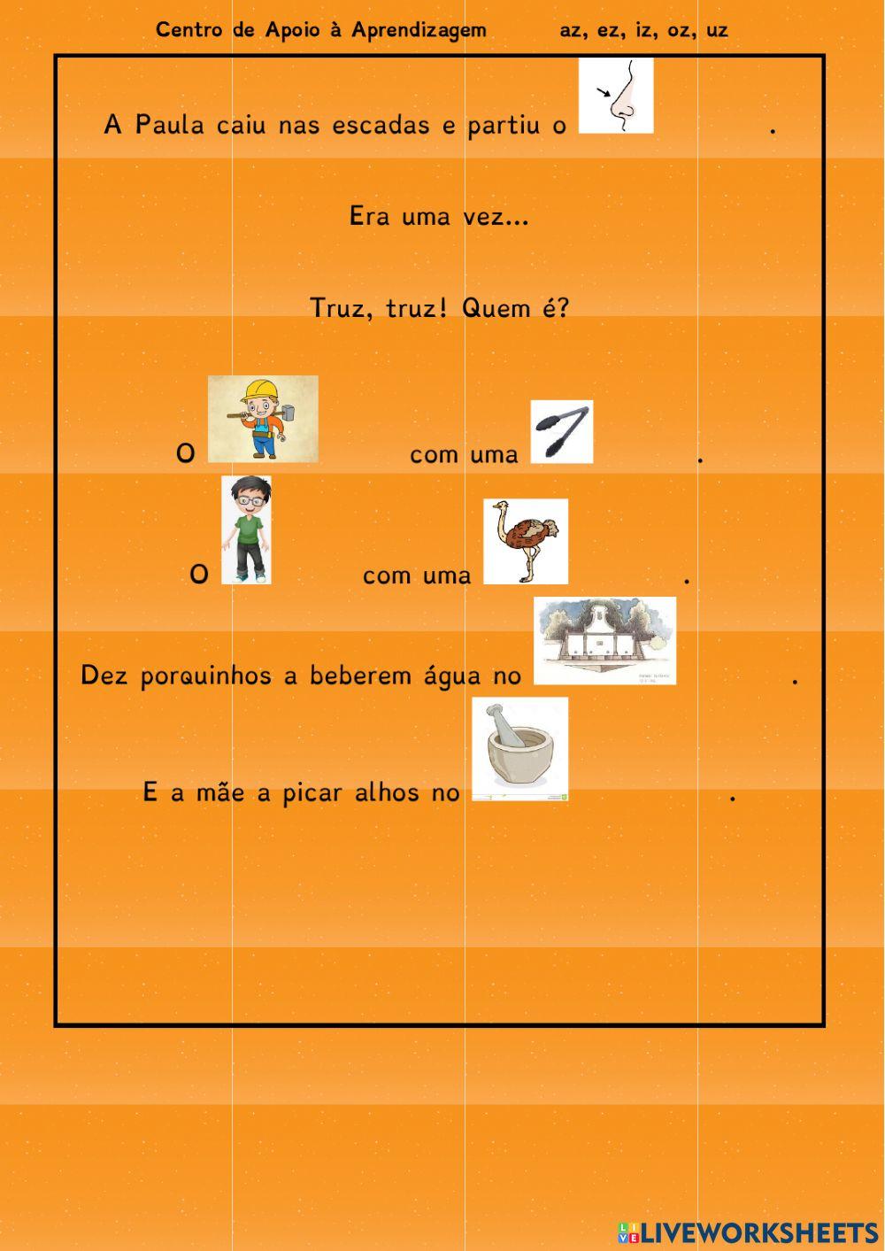 Casos de leitura az, ez, oz, uz