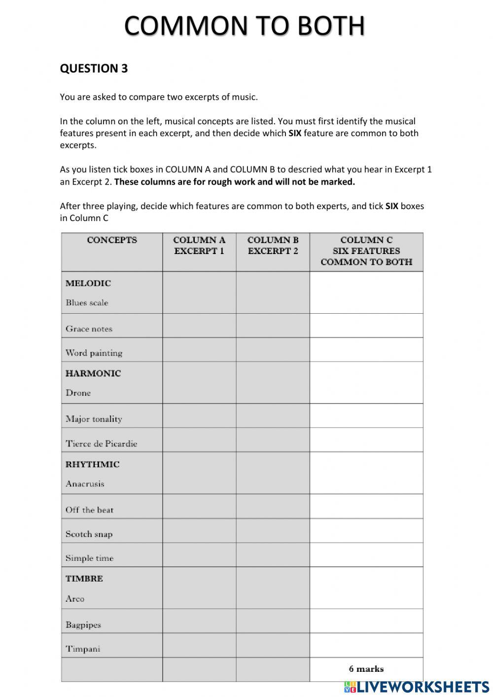 Music Practise Questions - COMMON TO BOTH 3