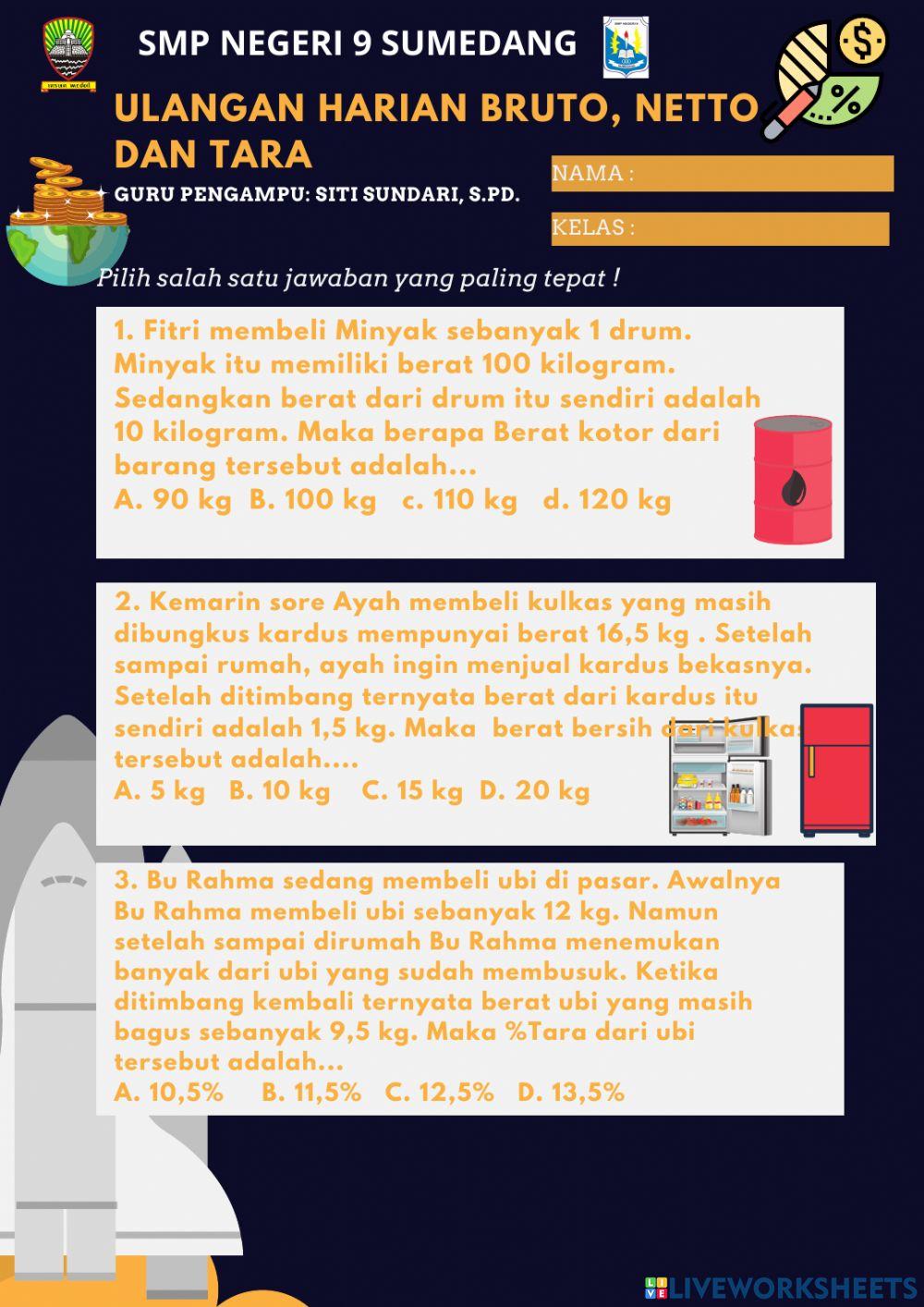 Ulangan harian bruto, netto dan tara