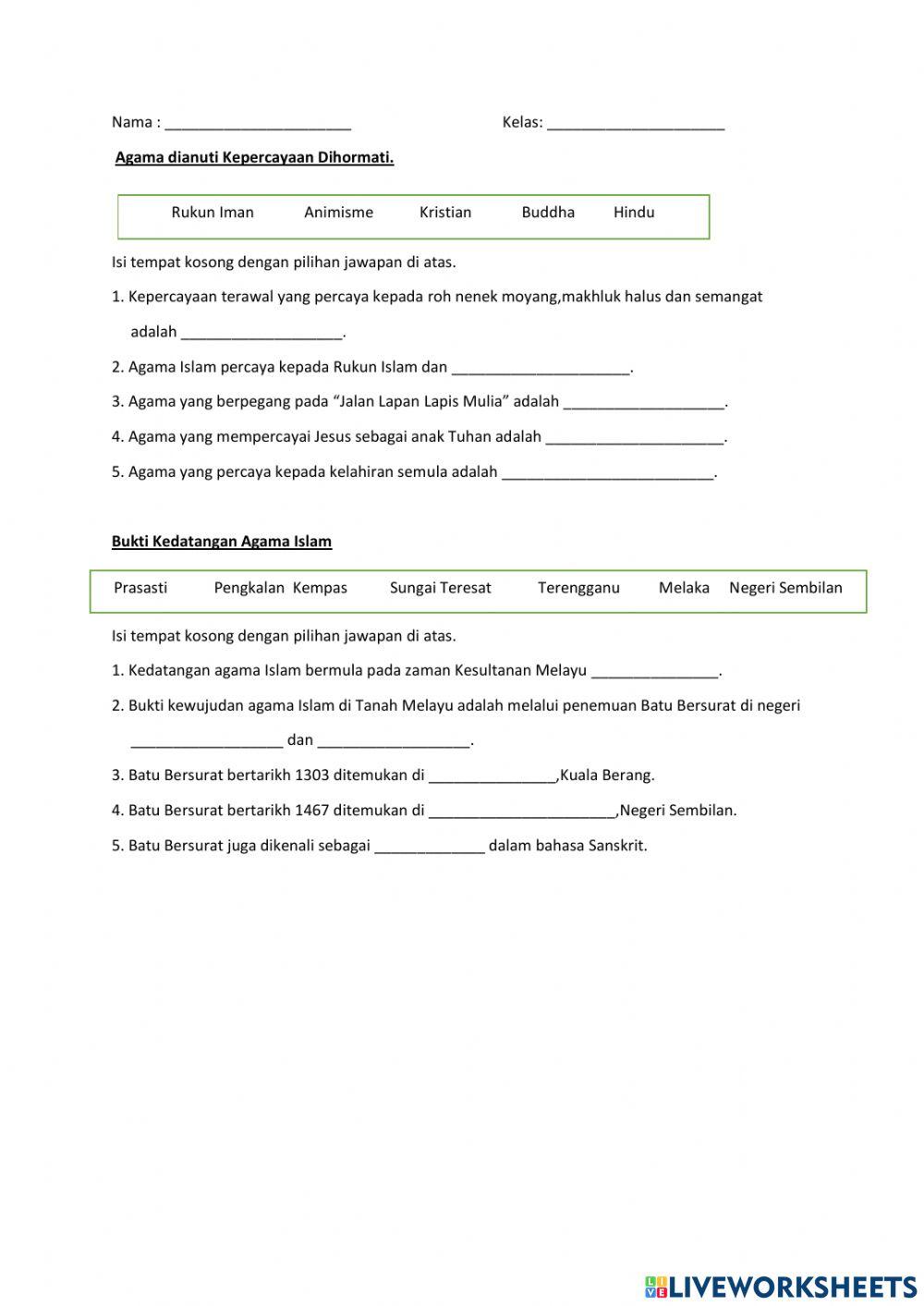 Agama Dan Keper Free Interactive Worksheets 717135