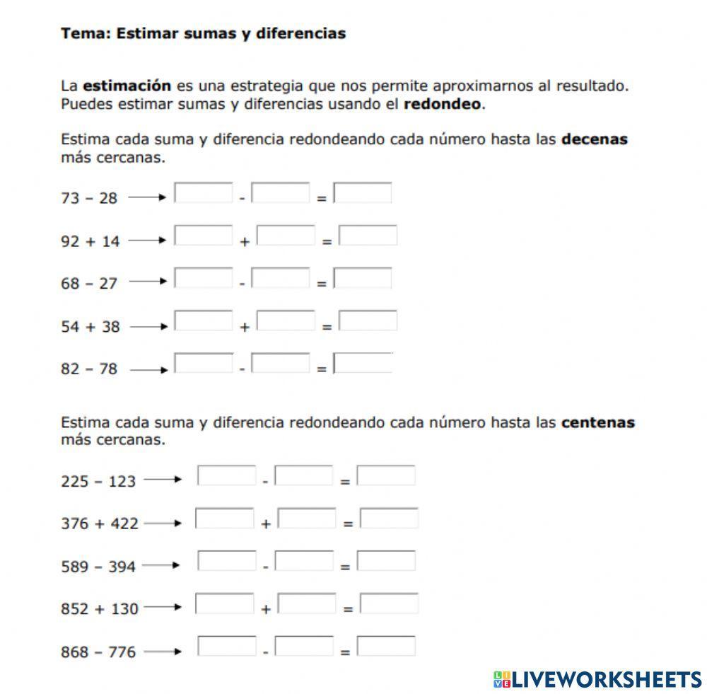 Estimar sumas y diferencias