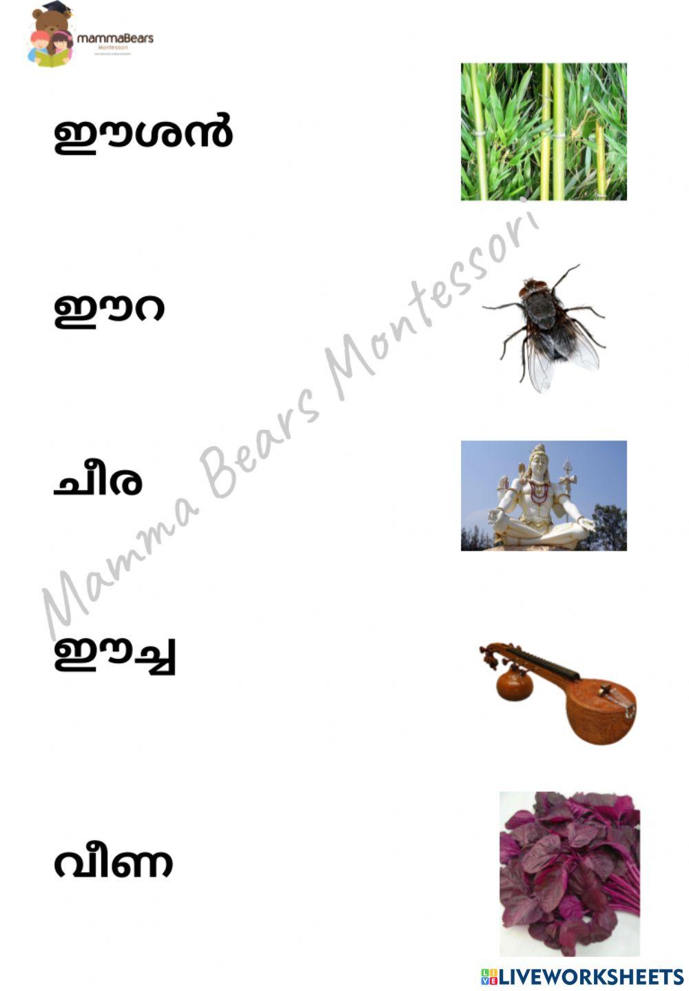 Malayalam vocabulary reading