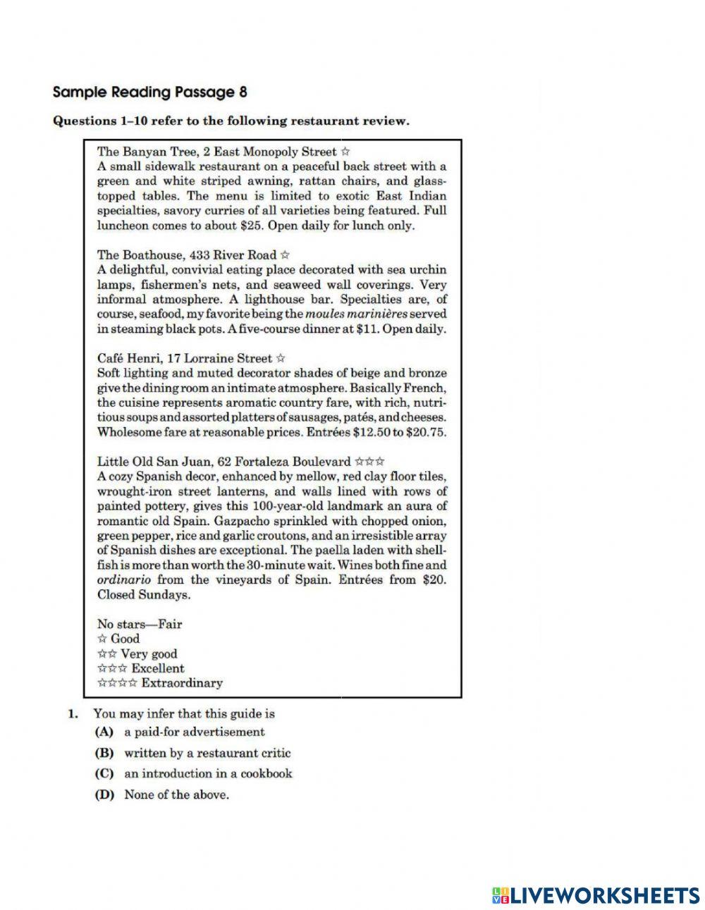 Reading Passages 8 - 10