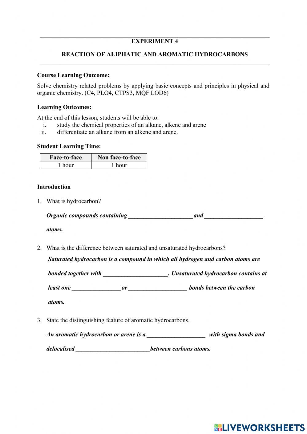 Experiment4: reaction aliphatic and aromatic hydrocarbon
