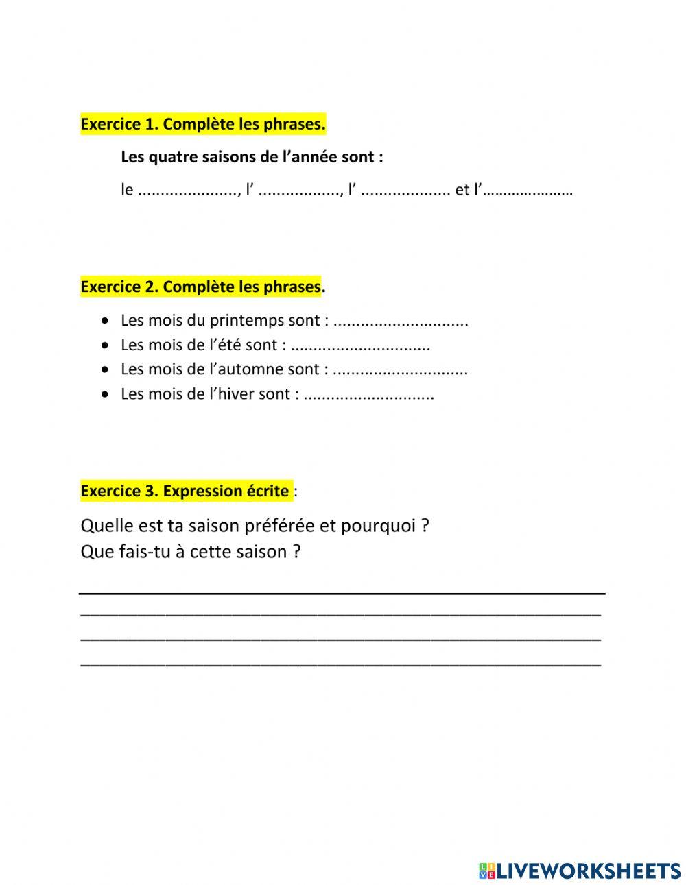 Les saisons et les mois