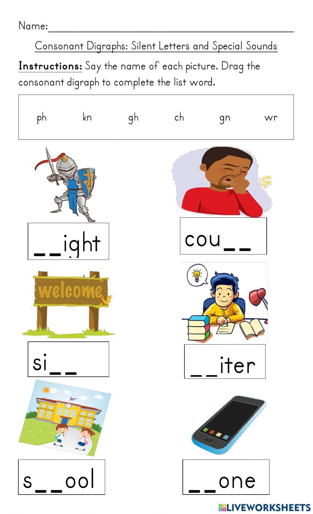 Consonant Digraphs interactive exercise Live Worksheets
