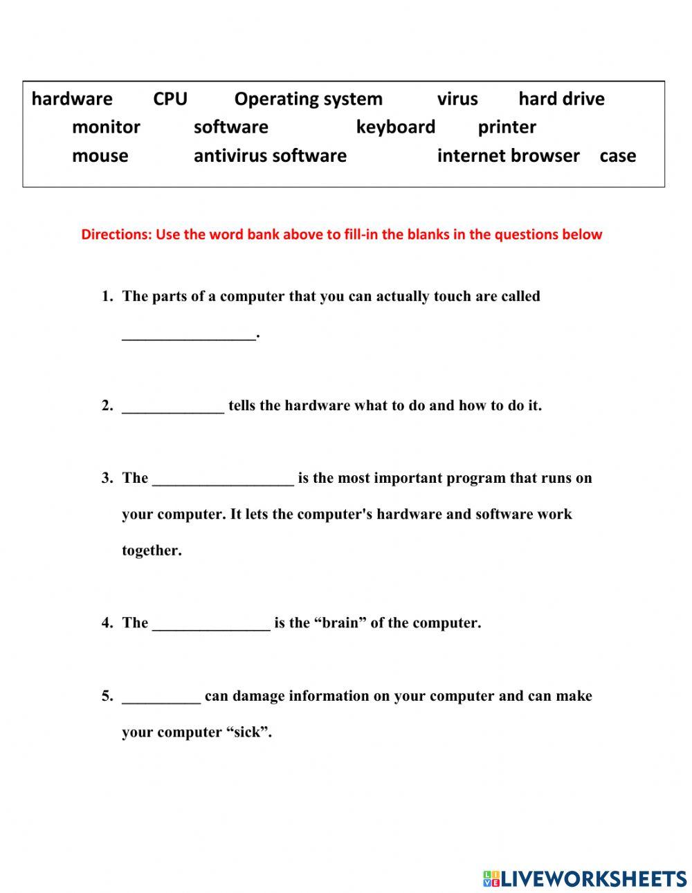 Intro to Computers worksheet Live Worksheets