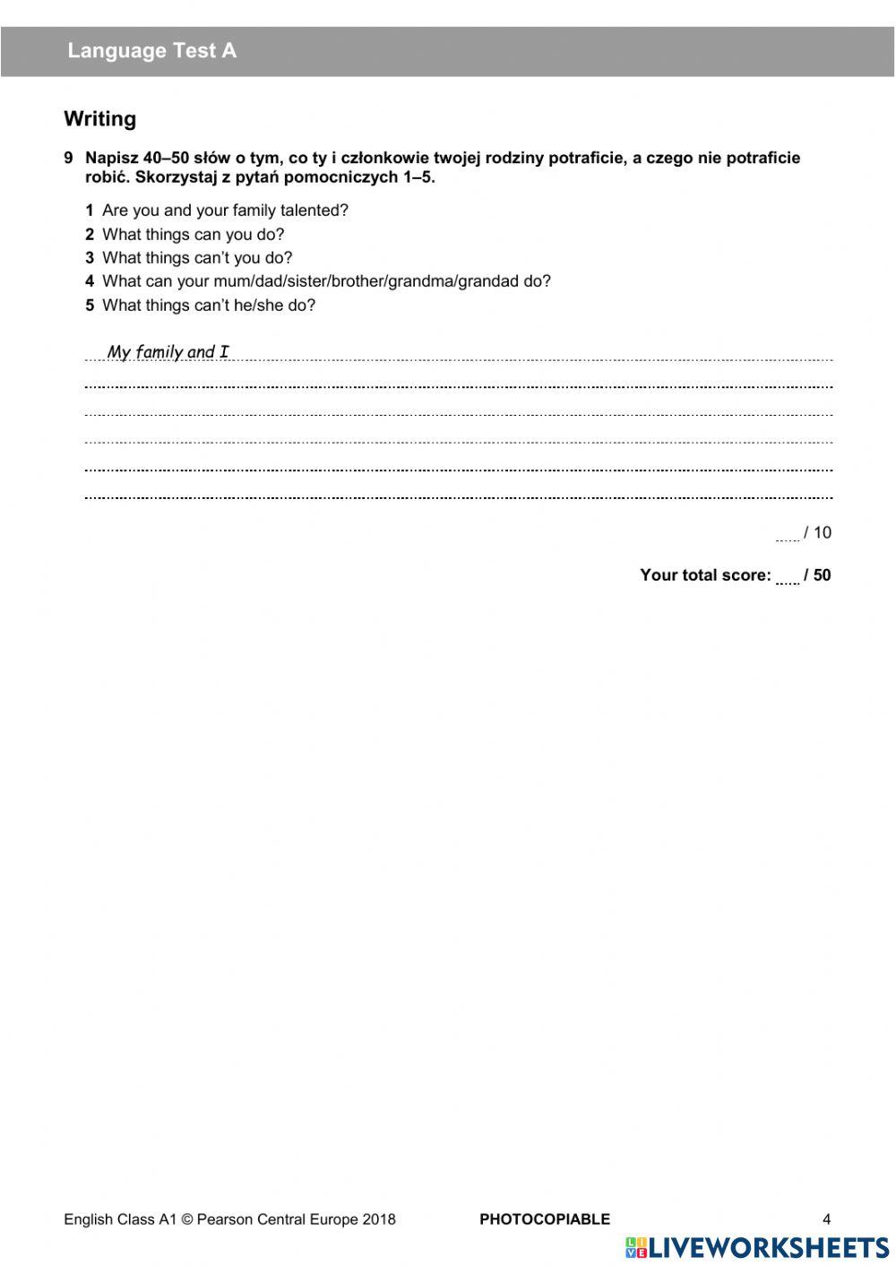 English class A1 unit 5 