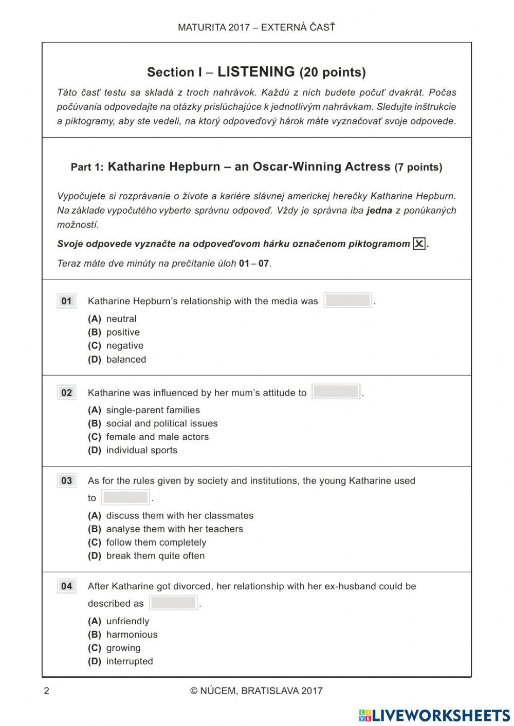 Maturita B1 Listening 2017