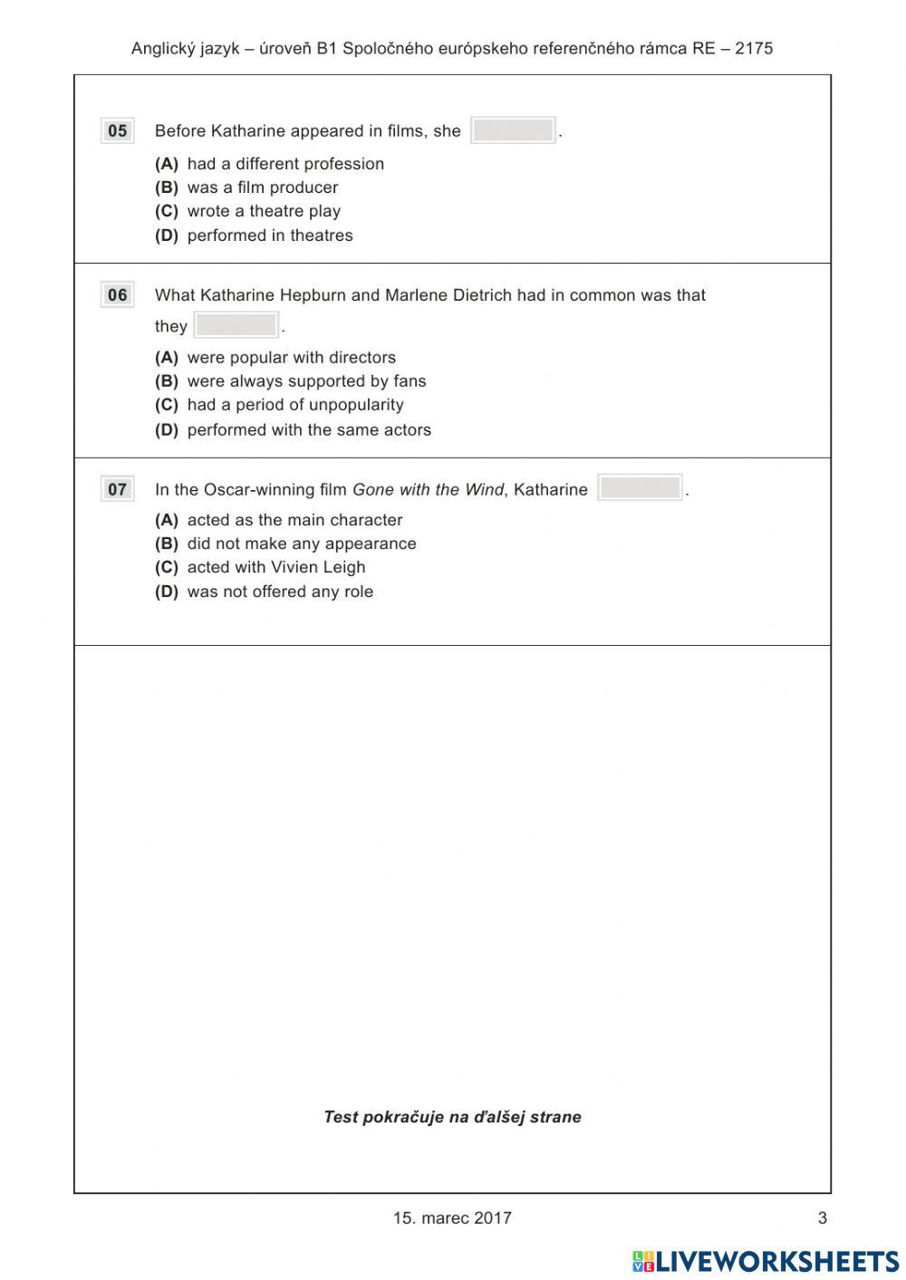 Maturita B1 Listening 2017