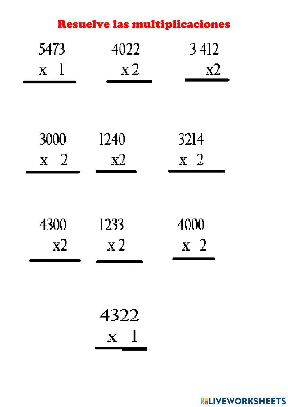 Multiplicaciones por el 1 y 2