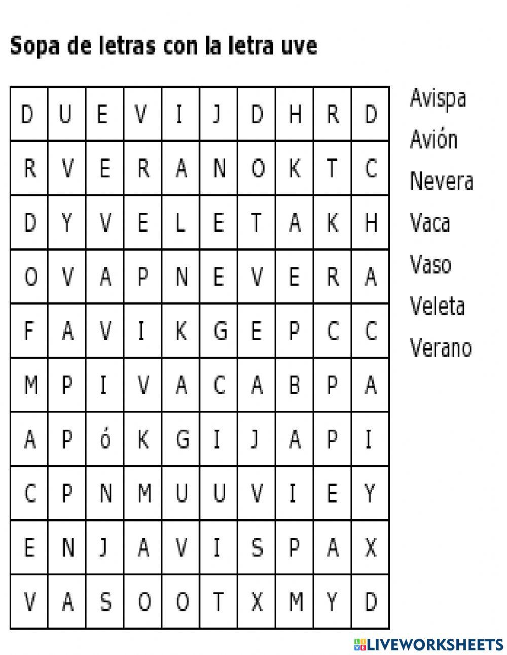 Sopa de letras con la letra -uve-