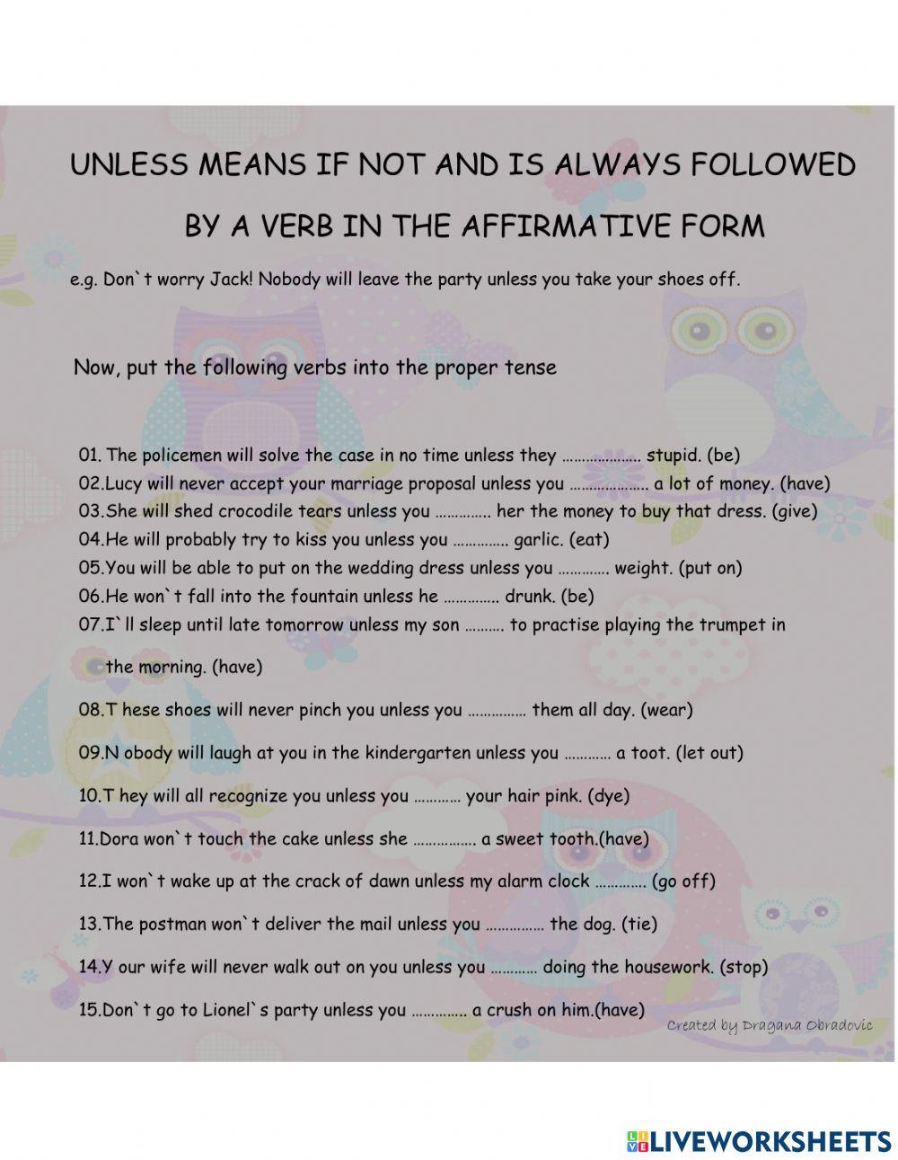 unless | Free Interactive Worksheets | 6418327