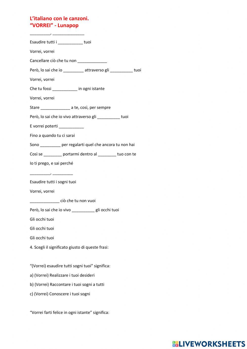 Italiano con le canzoni. Vorrei.