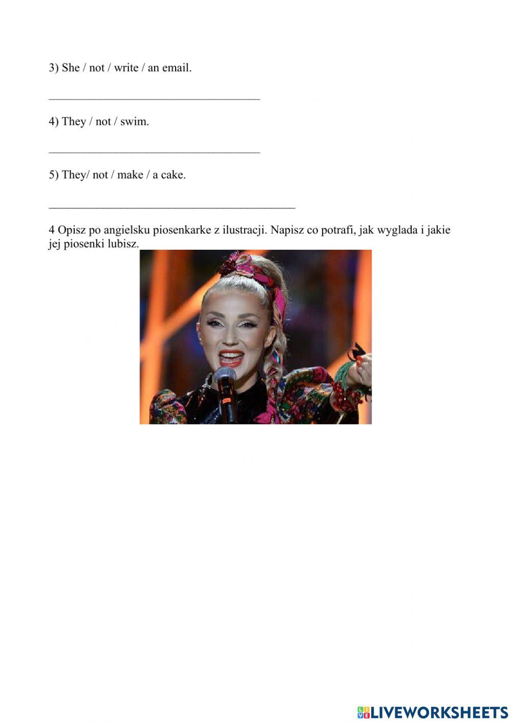 Present continuous i opis piosenkarki