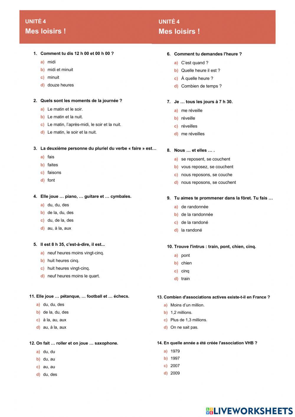 Repaso unité 4 - 1º ESO