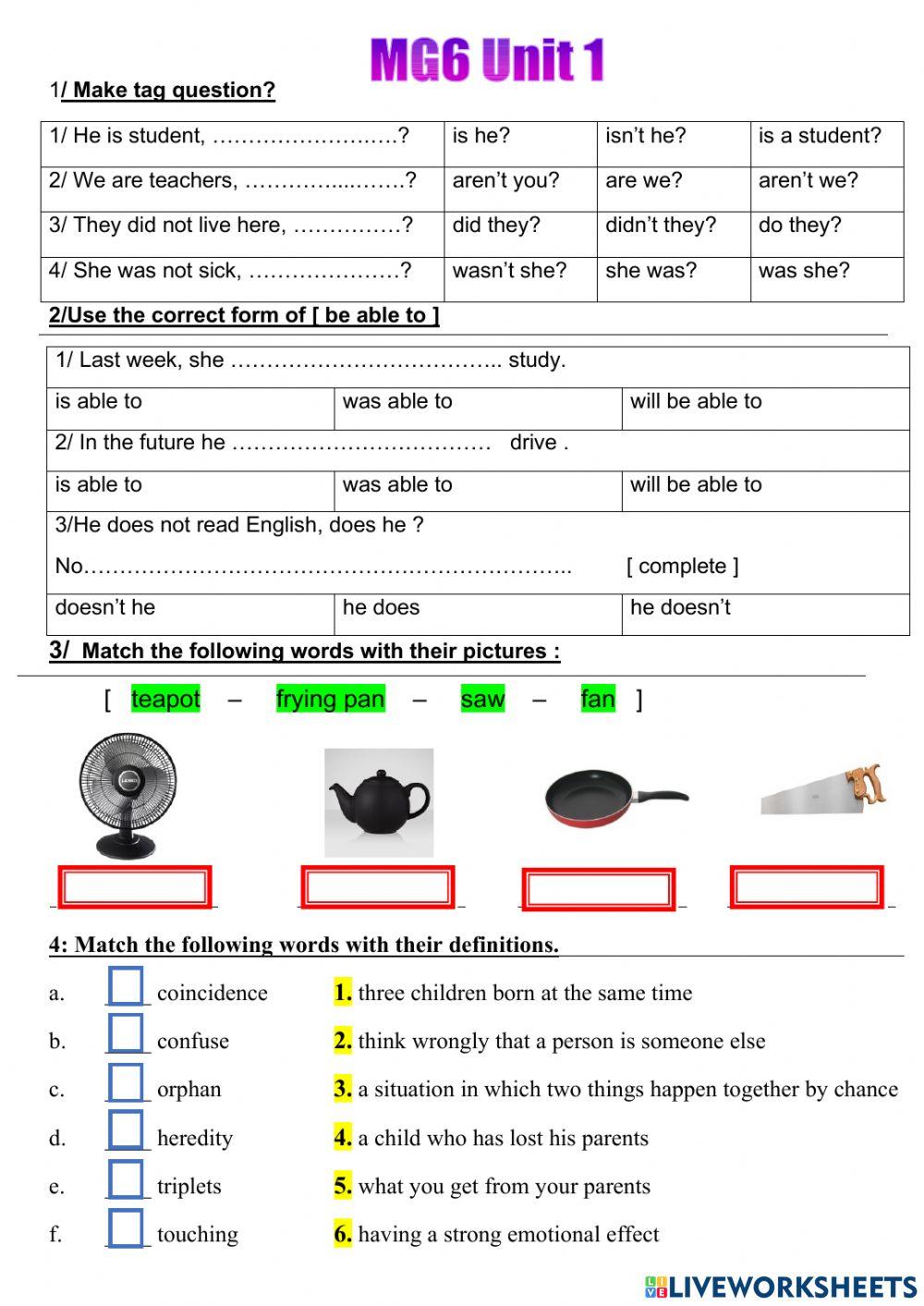 MG6 U1 Worksheet