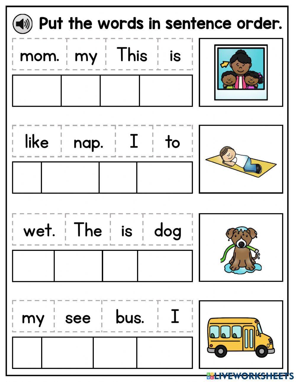 Sentence Order 1 CVC LiveWorksheets 718156 Sentence Order 1 CVC LiveWorksheets 718156