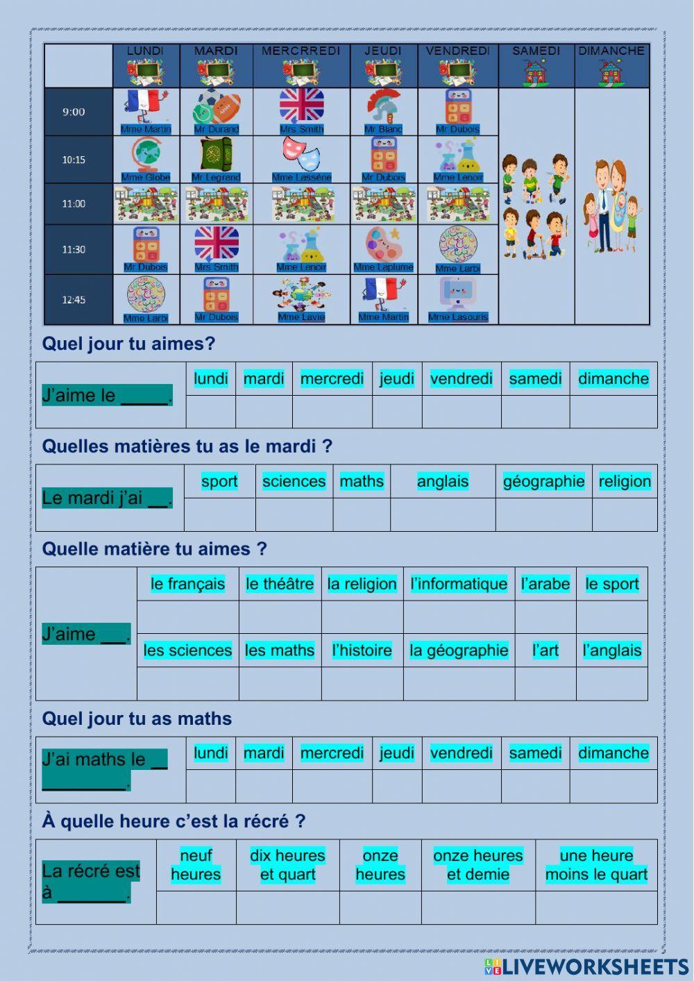 Parler de son emploi du temps