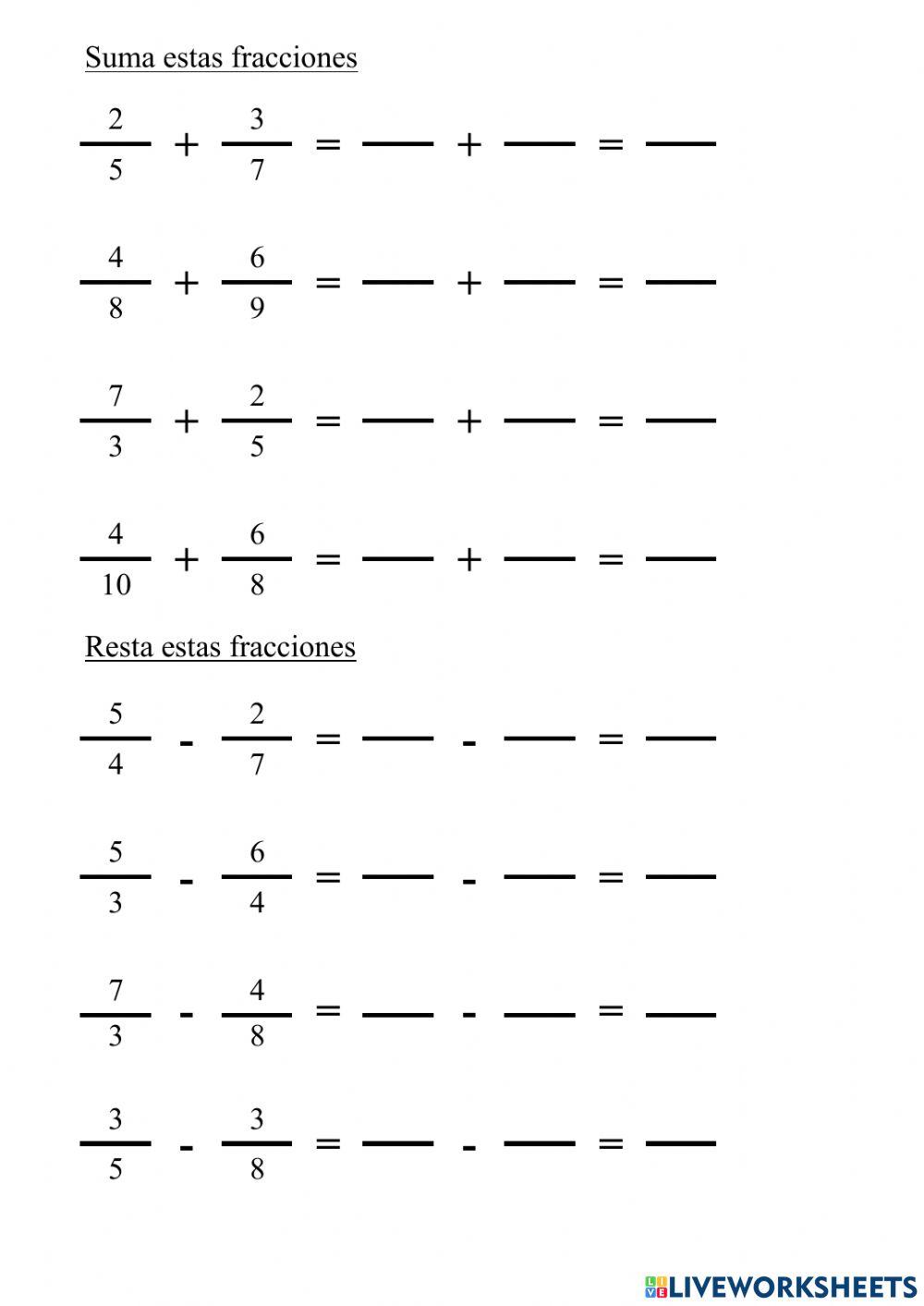 Suma y Resta de Fracciones