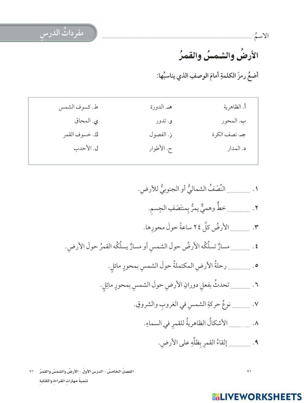 الفصل الثامن : الفلك للصف الرابع الفصل الدراسي الثاني