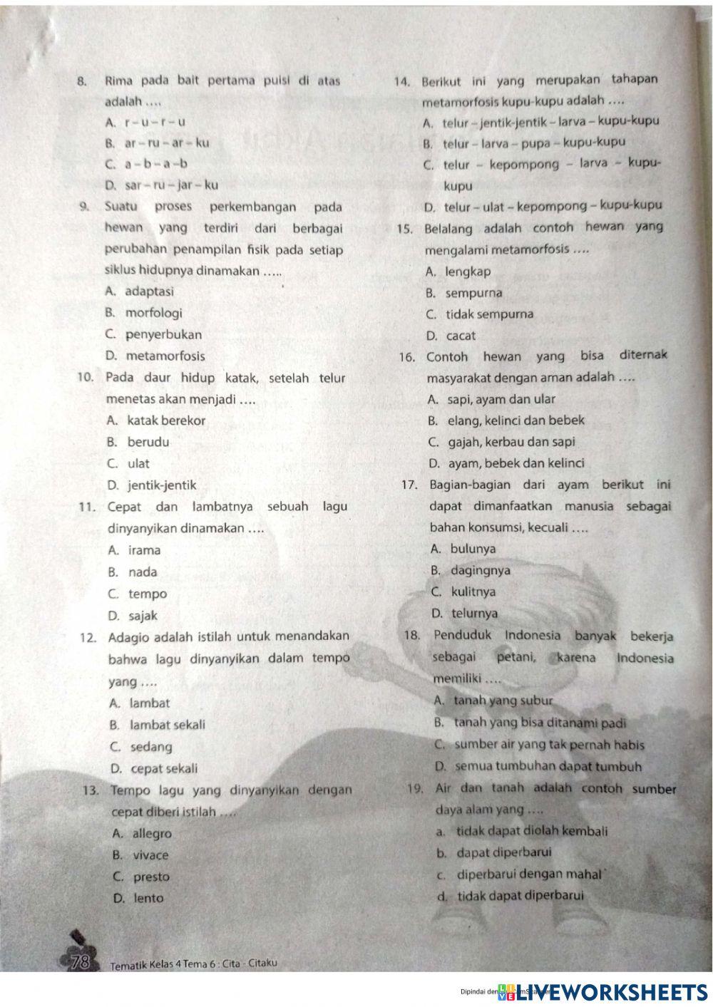 Penilaian Akhir Tema 6 Kelas 4