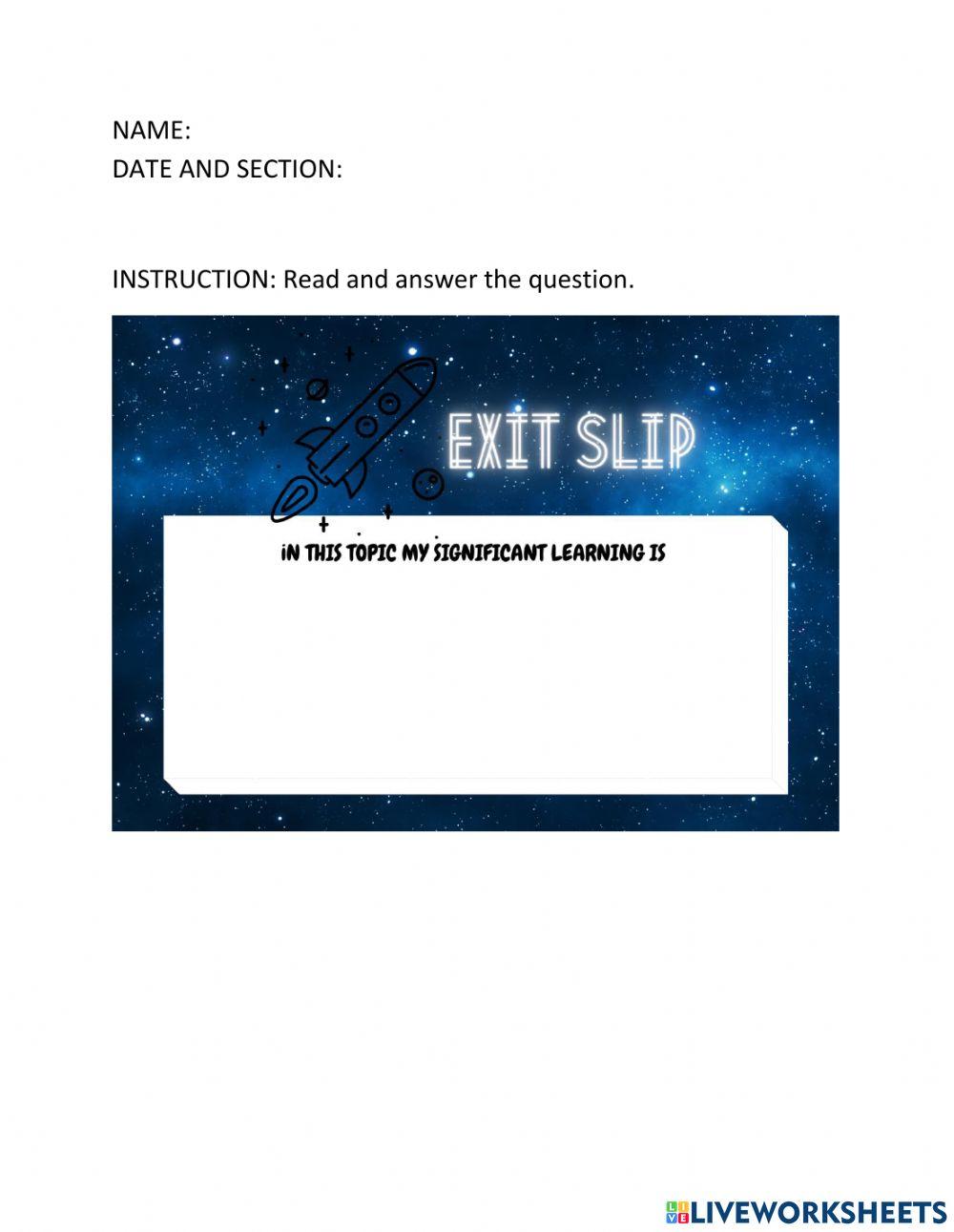 Exit slip worksheet | Live Worksheets