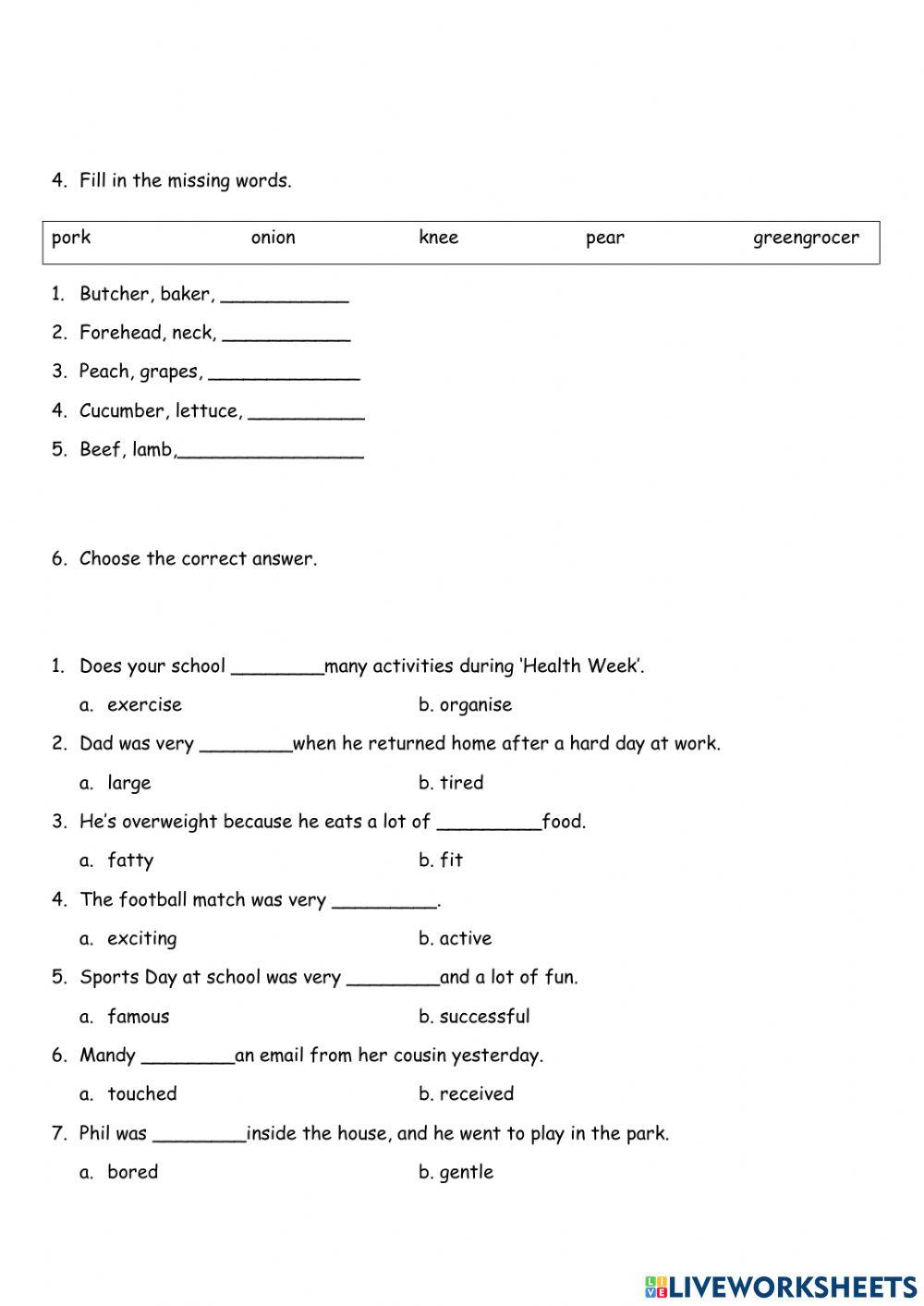 Vocabulary test: unit 3, b' class