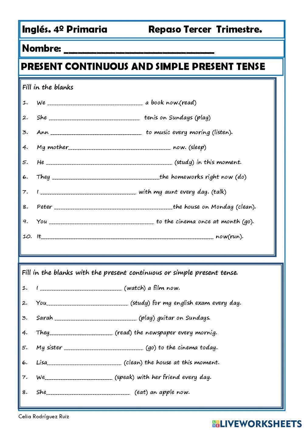 Present continuous and simple present tense