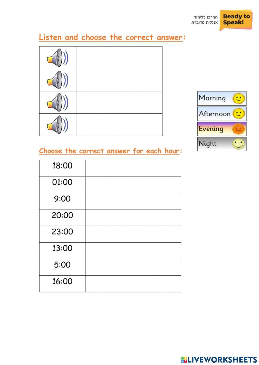 Parts of the Day - Vocabulary Review