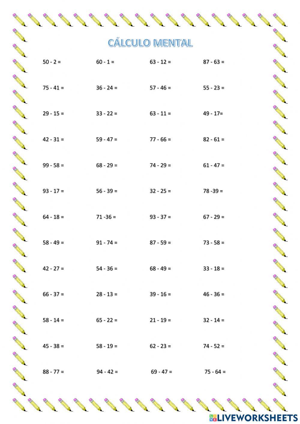 Cálculo mental (restas 2)