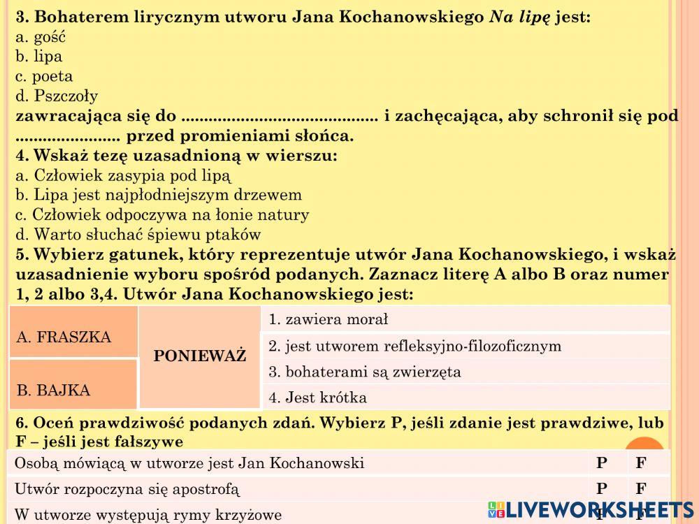 Jan Kochanowski - fraszka Na lipę