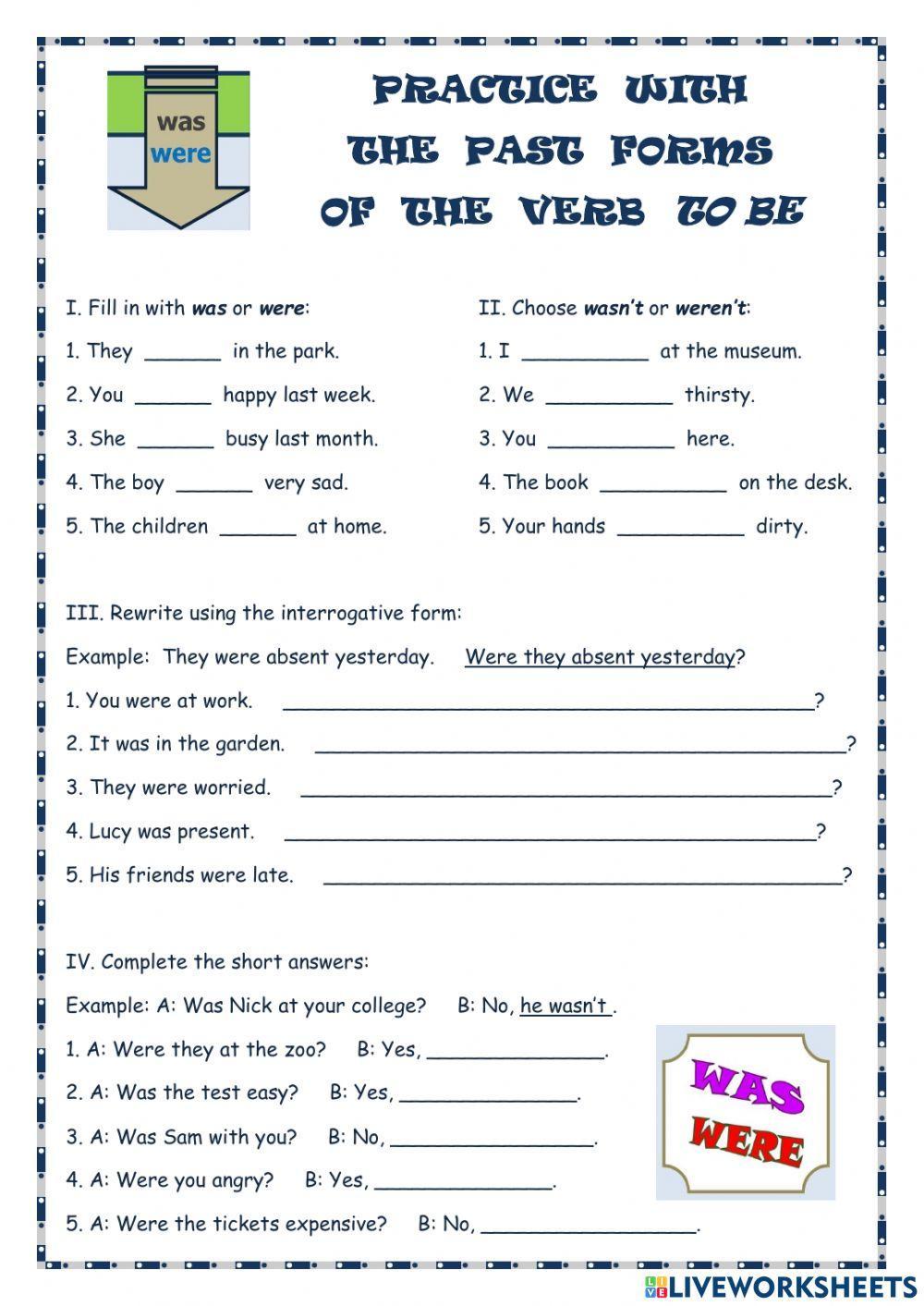 Practice with the past forms of the verb to be