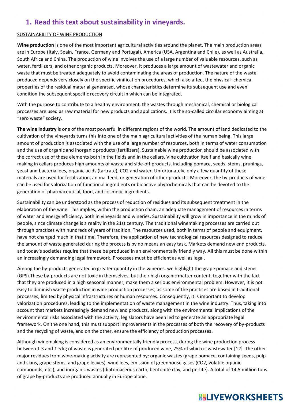 Sustainability in wine production