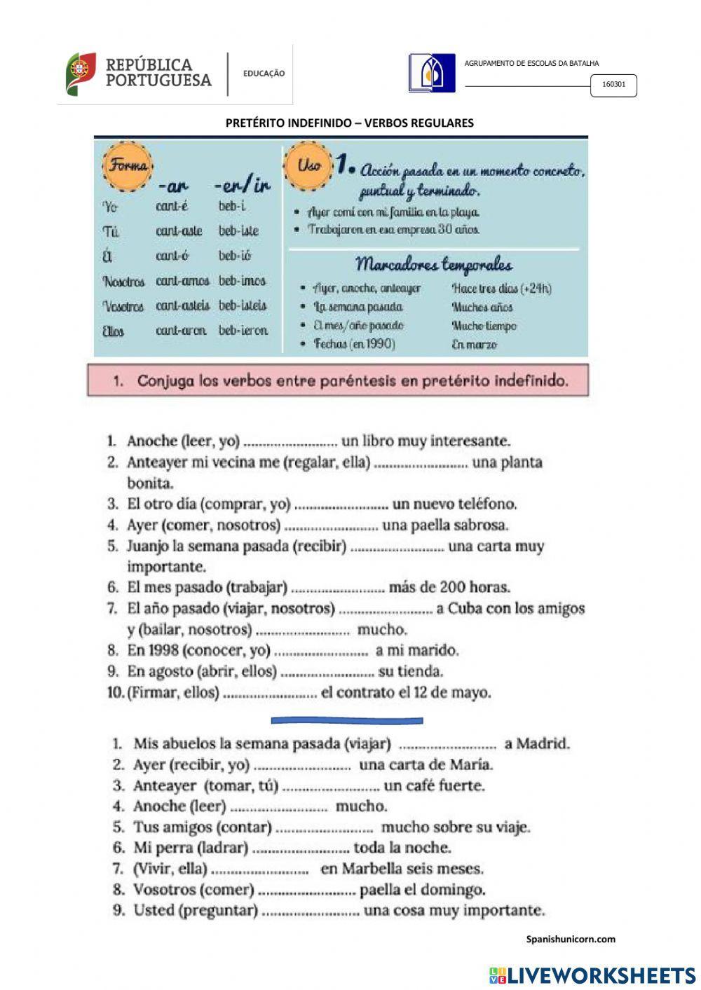 Pretérito indefinido-verbos regulares 8º