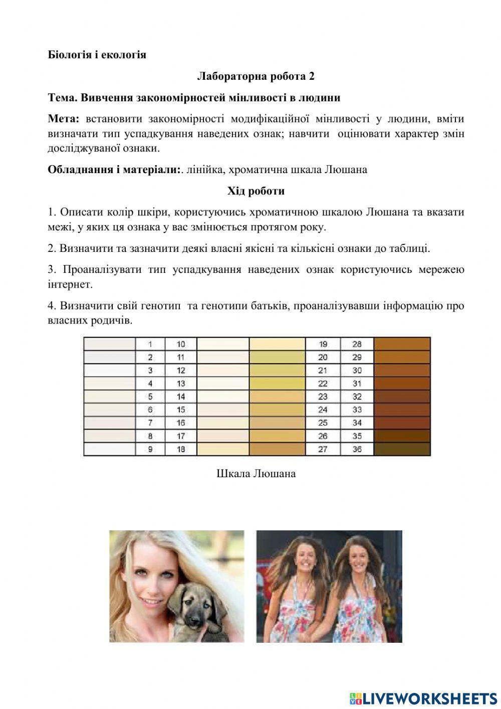 Лабораторна робота 2 Вивчення закономірностей модифікаційної мінливості