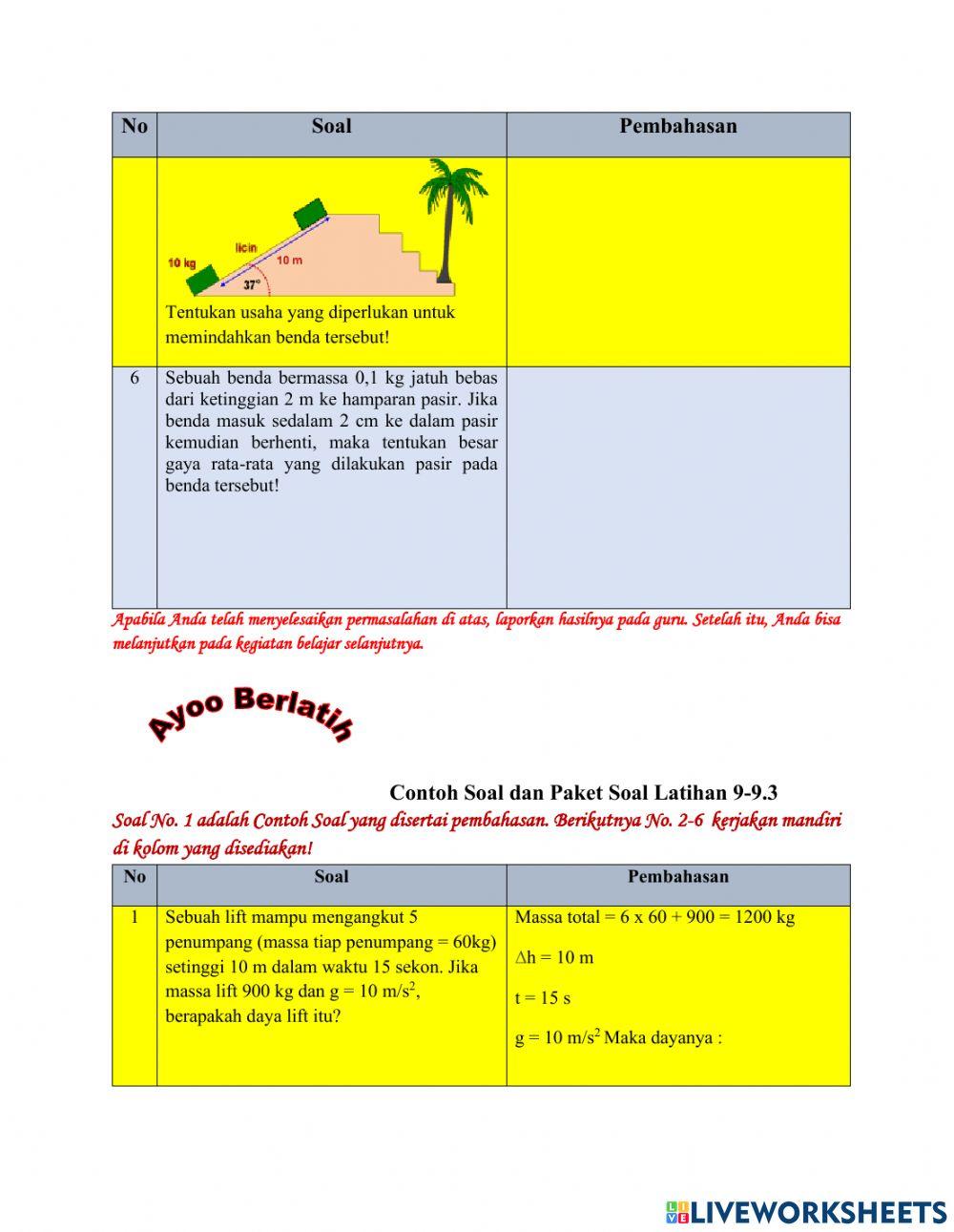 Lembar Kerja Peserta Didik Kegiatan Belajar 2 Usaha dan Energi