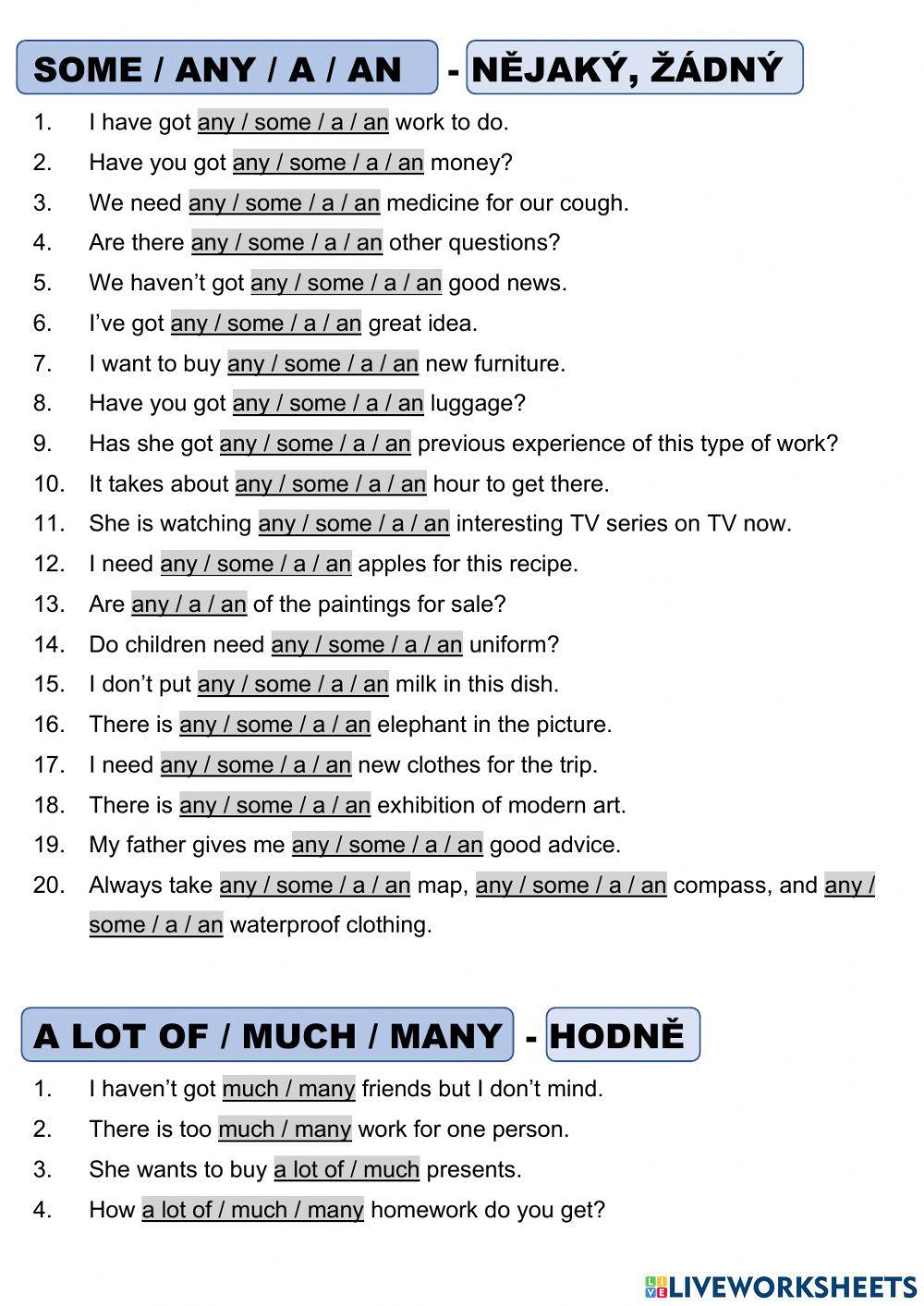 Much' or 'many'? · English grammar exercise (beginner level)