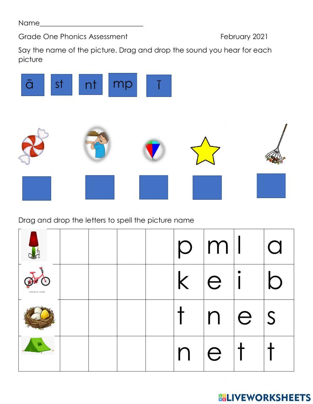 Grade One Phonics Assessment Live Worksheet