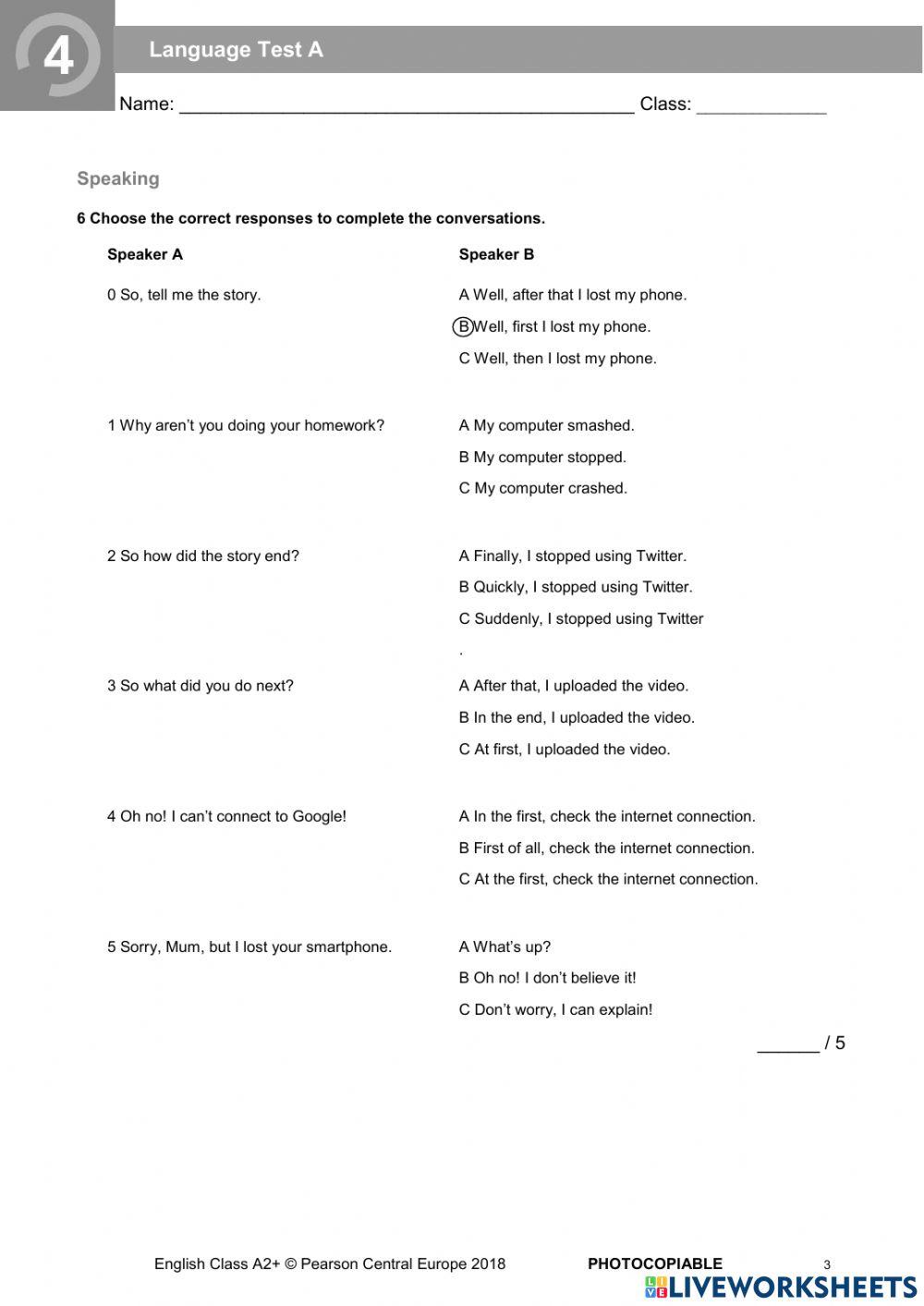 4732993 | English Class A2 Unit test 4 | millana132