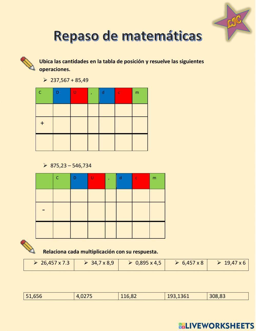 Repaso de matemáticas 6