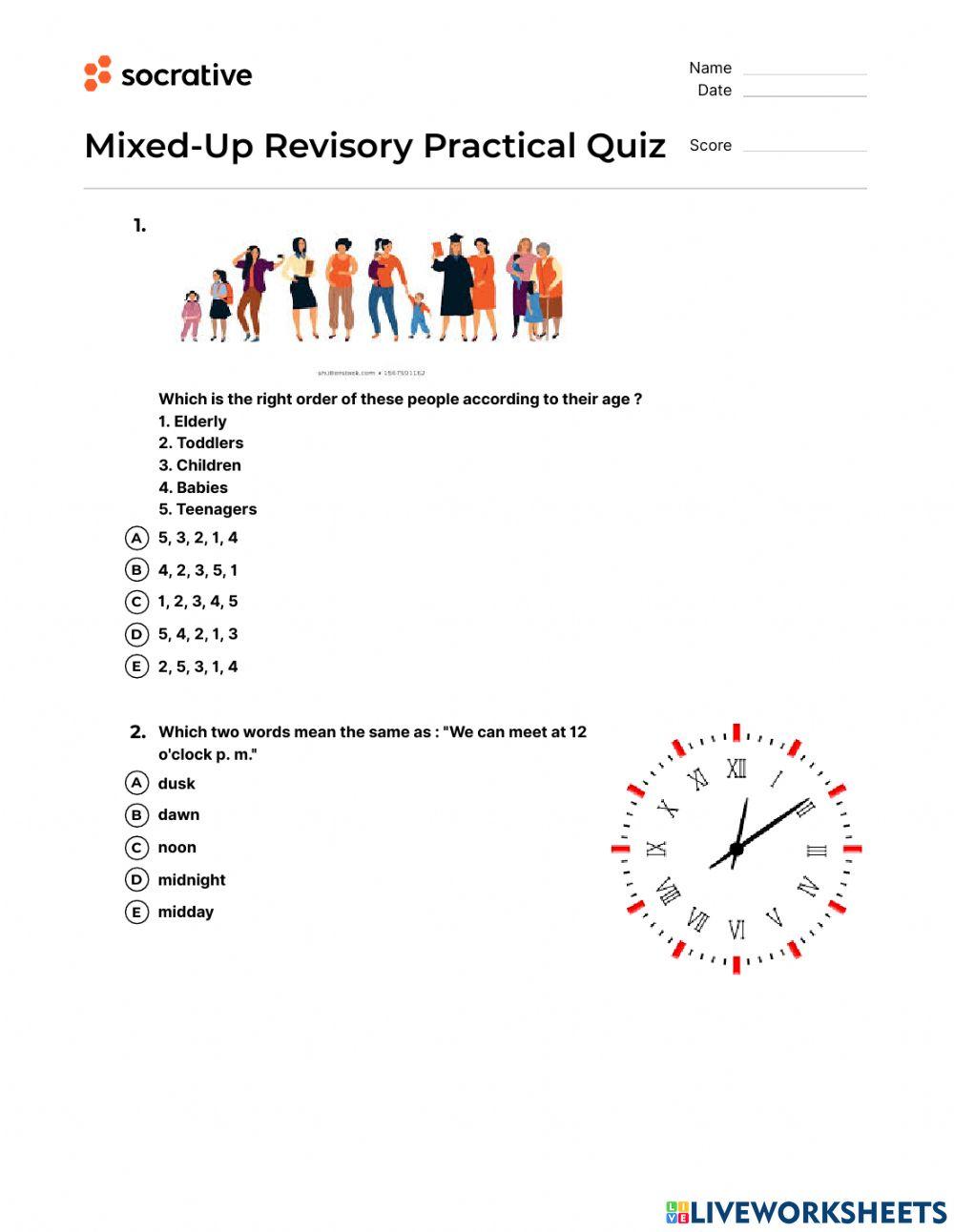 Basic vocabulary topic-based quiz