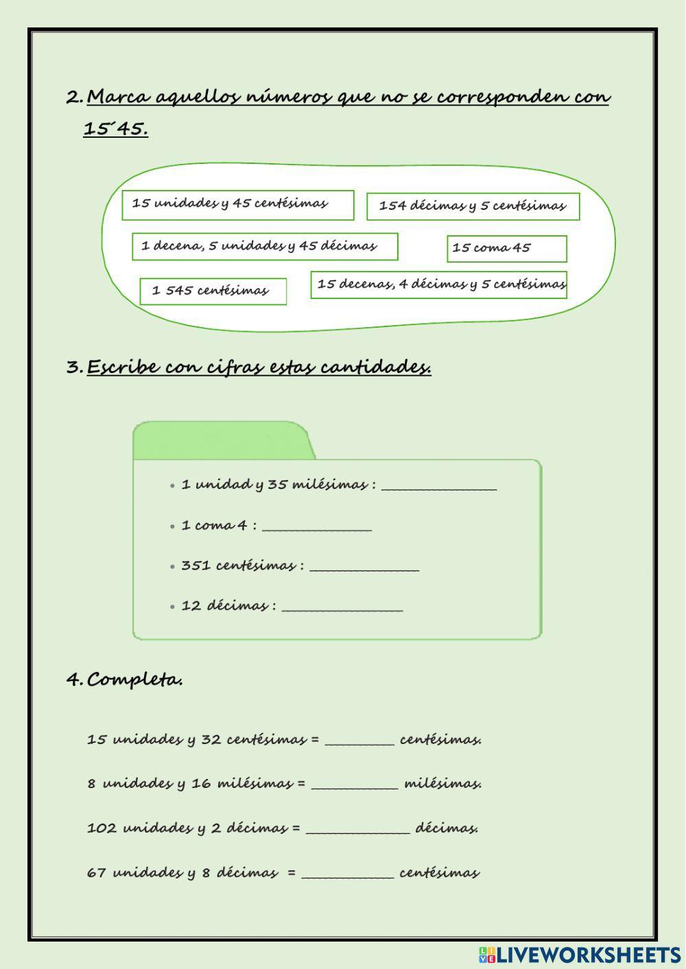 Números decimales. Lectura y escritura.